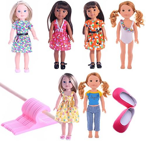 Fleta 17PCS doll Wellie Wishers swim sport outfit Clothes&shoes&10pcCoat hanger Fit 14.5 Inch American Girl Dolls Wellie Wishers