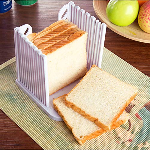FayTun Bread Slicer Toast Cutting Guide Bagel Loaf Slicer Cutter Mold Sandwich Maker Toast Slicing Machine Foldable Adjustable & Customizable with 4 Slice Thicknesses (White)