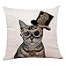 Yuzi-n Steampunk Cat Throw Pillow Covers, Cushion Cover for Sofa Couch Decor Home Decor 18”x 18”Inch, Funny Cat Decor