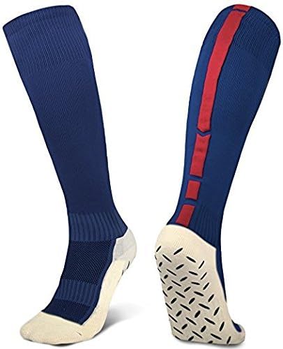 Anti Slip Football Socks, Soccer Athletic Sport Casual Socks, Non Skid Slipper Hospital Socks with Grips for Adults Men Women (Dark Blue)