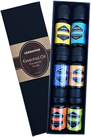Ledsniper Aromatherapy Essential Oils Gift Set, 6 Bottles/ 10ml each, Pure&amp; Therapeutic Grade (Lavender, Tea Tree, Eucalyptus, Lemongrass, Bergamot, Peppermint)