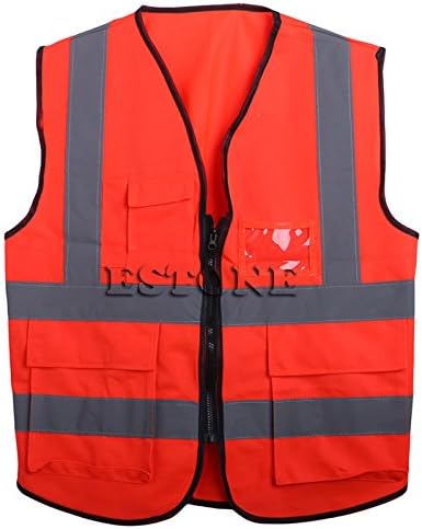 Kope Multicolor High Visibility Safety Vest Reflective Strips Zipper Front Jacket Security Waistcoat 5 Pockets For A Walk Even At Night Stay Safe Cycling Motorcycle Running (Orange)