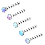 ZS 5 Pieces Opal Nose Studs 20 Gauge Nose Pin Blue