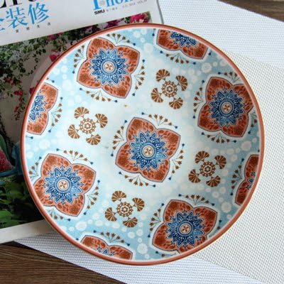 Lecent@ Bohemia Style Ceramic Tableware Flat Plate Steek Plate Western-food Decorative Plate 9 Inches