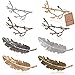Womens Barrettes, Fascigirl 8pcs Metal Hairpins Golden Silver Butterfly Hair Clips for Girls Tree Branch Alloy Geometrical Moon Circle Bowknot Hair Circle Barrettes (Branch feathers)