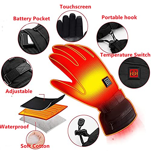 YGGKY Electric Battery Heated Gloves for Men Women, Winter Waterproof Touchscreen Thermal Insulated Heated Gloves Ski Bike Motorcycle Warm Gloves for Climbing Hiking Skiing
