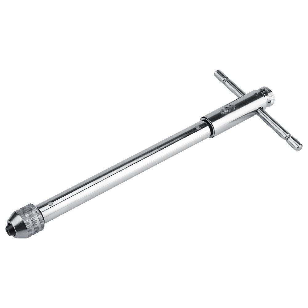 Yosoo Adjustable T-Handle Ratchet Tap Holder Wrench Household Alloy Steel Silver Adjustable T Type One-Hand Ratchet Wrench Adjustable Tap Wrench T-Handle Tap Wrenches (M5-M12 Long)