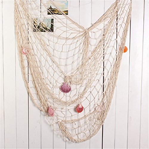 image for Rosoz Nature Fish Net Wall Decoration with Shells, Ocean Themed Wall H