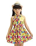 YJ.GWL Girls Casual Dress Vest Halter Dress Flower Printed Dress with Flower Pin