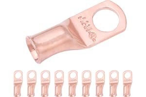 SELTERM 10pcs 2 AWG - 3/8" Stud - Battery Lugs, Heavy Duty Wire Lugs, Ring Terminals, Battery Cable Ends,2 Gauge Terminals, UL Bare Copper Eyelets Electrical Battery Terminal Connectors