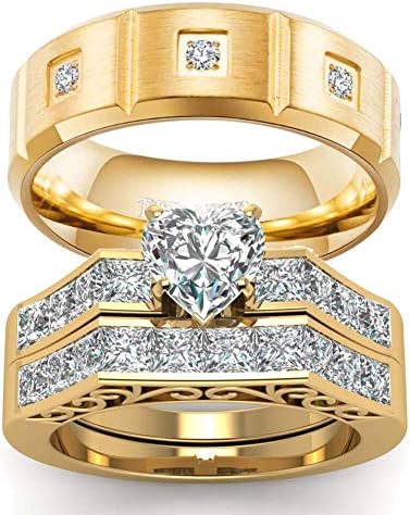 wedding ring set TWO RINGS His Hers Couples Rings Women's 10k Yellow Gold Filled White CZ Wedding Engagement Ring Bridal Sets & Men's Tungsten Carbide White Cz Wedding Band