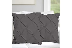 Saferay Green Dark Gray Pinch Pleated Pintuck Pillow Shams Set of 2pc Hotel Luxury 800 TC Organic Cotton Cushion Cover European Size 26x26 Super Soft Decorative Pillow Cover Solid Pillow Sham