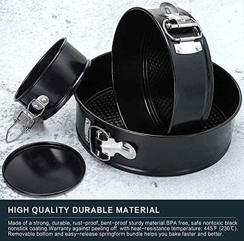 Kuchenform Springform Set 3 Stück, 4/7/9 Zoll Cake Baking Mould Pans Runde Set mit Antihaftbeschichtet Auslaufsicher, Backform für Käsekuchen, Pizza, Mousse