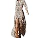 Oulifa Women's Long Sleeve V Neck Boho Floral Cocktail Evening Party Long Dress