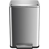 13 Gallon Tall Kitchen Garbage Can, Hands-Free Stainless Steel Trash Can with Lid Soft Close, Step Pedal, Rectangular Fingerprint-Resistant Kitchen Trash Can with Removable Inner Bucket