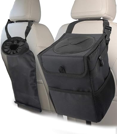 Amazon Ges 車用ゴミ箱 蓋付き ポータブル吊り下げバッグ 3つの収納ポケット付き 漏れ防止ゴミ箱 洗える後部座席ヘッドレスト 車用ゴミオーガナイザー 旅行 アウトドア用アクセサリー ブラック Ges Sku172usu0116 車用ゴミ箱 車 バイク