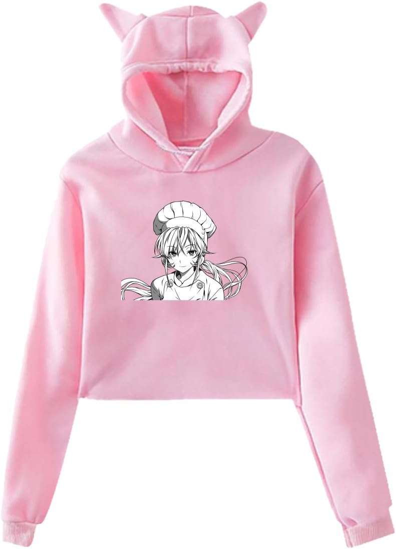 Tiancun Black Slim Fit Cat's Ears Hoodies Erina Nakiri Shokugeki No Soma Navel Cro Top Sweatshirts Women Hoodies