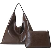 Caissip Slouchy Hobo Bags for Women Tote Bag Retro PU Leather Crossbody Bag Soft Shoulder Purses Handbags Large Capacity 2pcs, B Coffee
