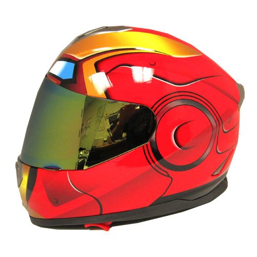 Iron Man DOT Motorcycle Bike Dual Visor Full Face Helmet Golden Red, Size Large (57-58 CM,22.4/22.8 Inch)