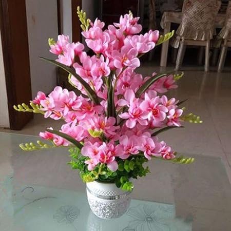 Lcoran Orchid Artificial Flower Pu Set Ceramic Flower Pot Pink B