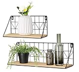 Mkono Wall Mounted Floating Shelves Set of 2 Rustic Metal Wire Storage Shelves Display Racks Home Decor