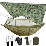 Camping 2 Person Hammock with Mosquito Net, Tent, Tree Straps Heavy Duty Waterproof Lightweight Nylon Portable Gammock for Hiking Outdoor Travel Beach Survival Backyard