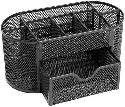 9 Compartment Metal Mesh Desk Organizer & Stationary Organizer (Black)