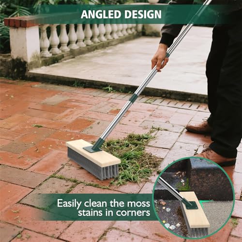 Stainless Steel Wire Brush with Telescopic Handle (145 cm), Wire Brush Deck Brush Floor Scrubber Brush for Garden, Patio, Deck