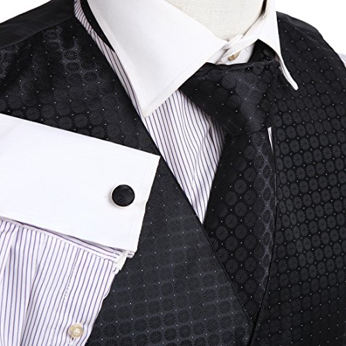 Mens Black Patterned Dress Vest Formal Vest for Wedding Gift Set Match Necktie for Men, Cufflinks, Handkerchief, Bow Tie for Tuxedo Y&G VS1028-M Medium Black
