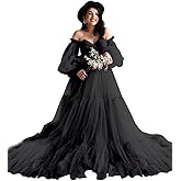 Tulle Maternity Dresses for Photoshoot Off Shoulder Baby Shower Dress Long Sleeve Bridal Lingerie Pregnancy Gowns