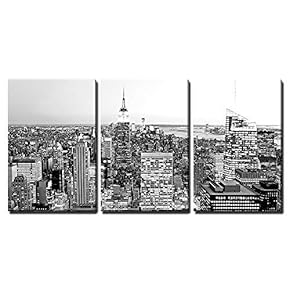 3 Piece Canvas Wall Art - Aerial View of Manhattan, New York City USA - Modern Home Art Stretched and Framed Ready to Hang - 16"x24"x3 Panels