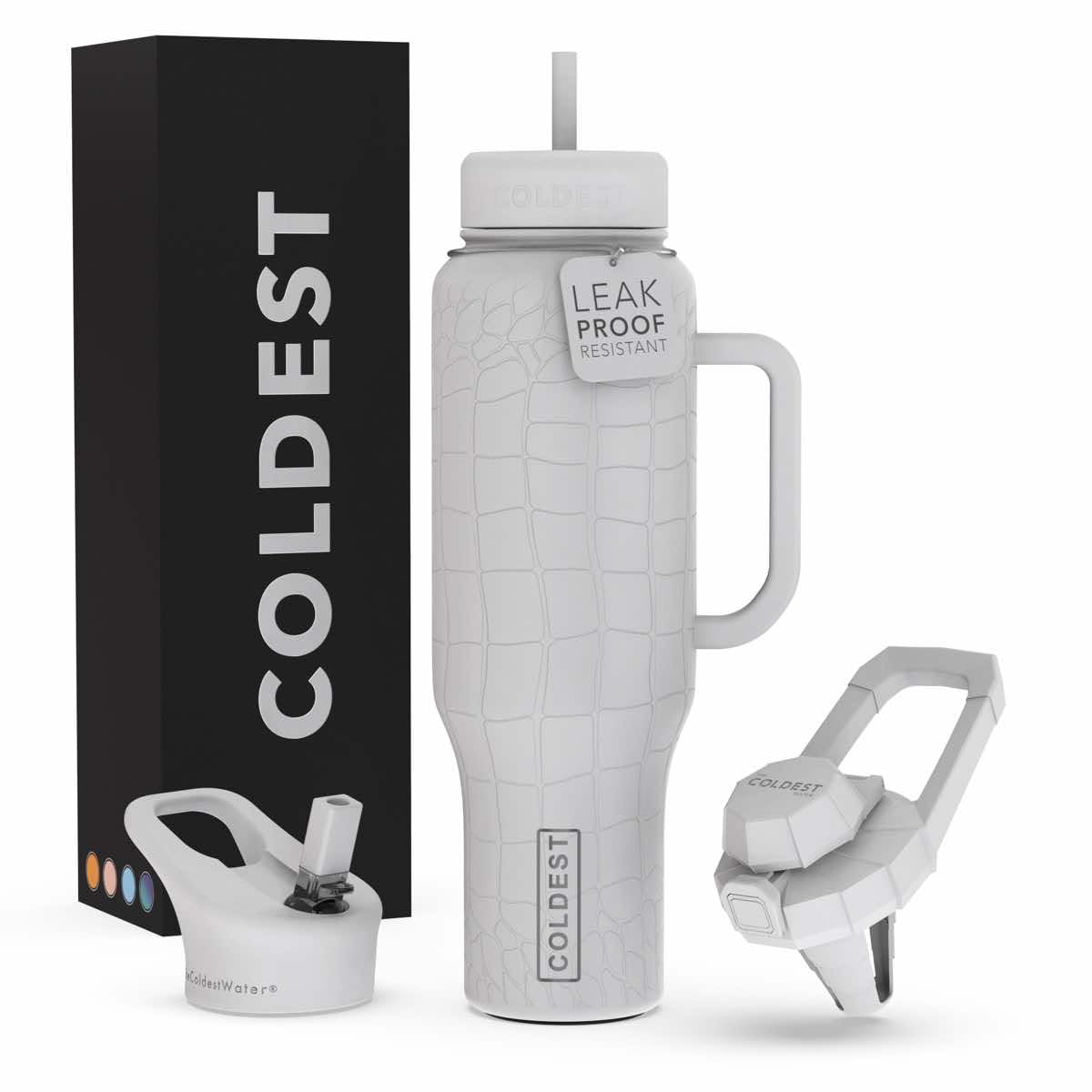 Photo 1 of Coldest Tumbler with Handle and Straw - 100% Leak Proof Insulated Tumbler with Lid and Straw (3 Lids) - Stainless Steel Tumblers for Women & Men - Cup Holder Friendly Base, 46 oz (White Croc)