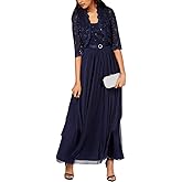 R&M Richards Women's Floral Lace Cropped Bolero & Pleated Chiffon Dress Set | Elegant Evening Cocktail Attire