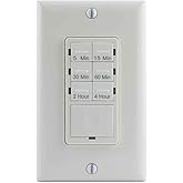 GE Push-Button in-Wall Countdown Timer Switch, On/Off, No Neutral Wire Needed, Ideal for Lights, Bathroom Fan, Exhaust Fans, Heaters, Wall Plate Included, 15318