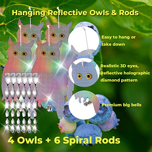 Dyvicl Fake Owl Hanging Reflective Owl for Woodpecker Deterrent 4 Pack