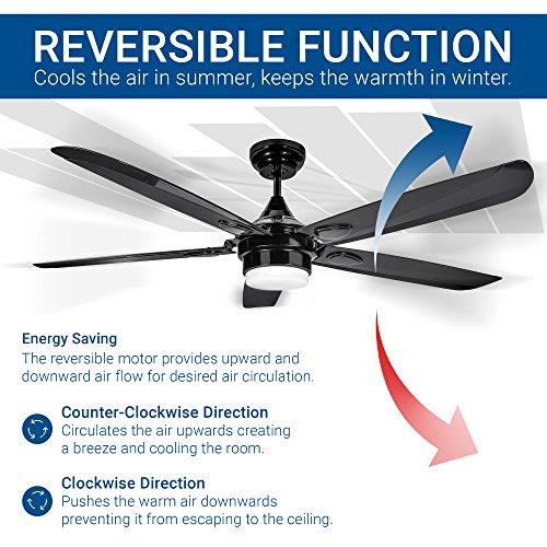 Hyperikon 56Inch Black Ceiling Fan with Lights, 5 Blade LED Ceiling