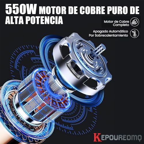 KEPOUREOMQ Pistola de Lavado de Alta Presión, 6 en 1 Hidrolavadora Inalambrica Eléctrica Portátil de 800PSI, 550W, con 2 * 15000mAh Baterías, 5m Manguera y Jarra de Espuma, Negro