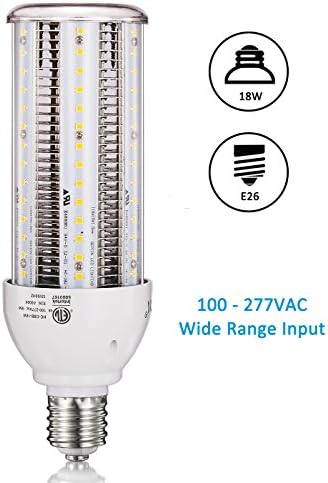 Led Corn Cob Light Bulb 5000K Lighting Bulbs Flood Metal Halide CFL HPS HID Lamp Replacement 200 Watt 300 Watts 600W Equivalent High Lumens Bay Lights Fixture (5000K, 18W)
