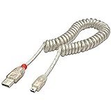 Lindy 2m USB 2.0 Coiled Cable, Type A to mini B, Transparent (31925)