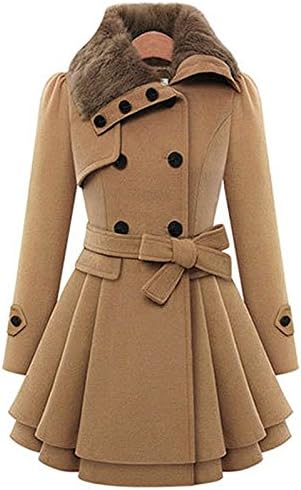 Fly Feeling Women's Winter Warm Fleece Check Hooded Double Breast Coat Jacket