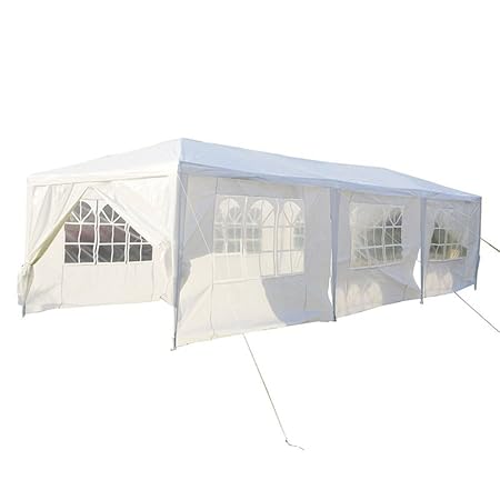 SAILUN® 3 x 9 m Weiß Gartenpavillon Gartenzelt Bierzelt Pavillon, Wasserdicht PE Plane, inklusive 8 Seitenwände, 6 x Fenster,