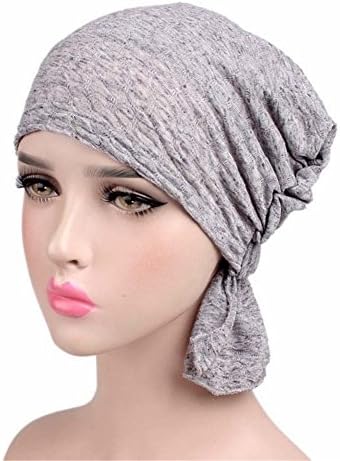 Bodai Wrinkled Beanie Fleece Lining Chemo Hat Caps Pre-Tied Headwear Bandana Tichel For Cancer (Light Grey)