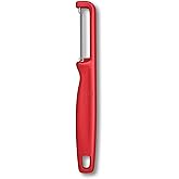 Victorinox Iota Peeler for Vegetables, Fruits, Serrated Edge, Extra Sharp, Swiss Made, Red