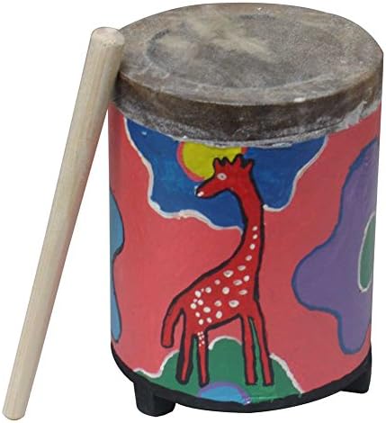 Traditionally Hand Crafted African Tube Drum w/ Stick- Assorted Patterns 7"
