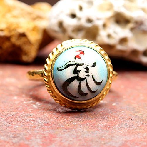 925 Solid Sterling Silver Handcrafted Hammered 24K Yellow Gold Vermeil Hand Painted Ceramic Mevlevi Dervish Designer Ring