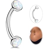 YOVORO 14G G23 Titanium Opal Belly Button Rings for Women Small Belly Ring Internally Thread Petite Navel Piercing Jewelry for Sensitive Skin 6/8/10/12/14/16MM