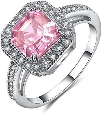 Castillna Sterling Silver Asscher Cut Created Pink Sapphire Engagement Ring