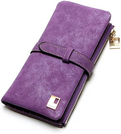 Yosohbag Women Wallets Drawstring Nubuck Leather Zipper Walletlong Purse Purple