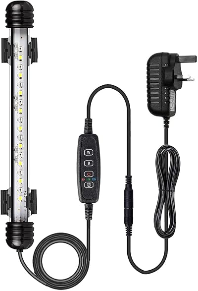 VARMHUS LED Aquarium Light 18cm Submersible with Timer Sunrise Sunset Blue White
