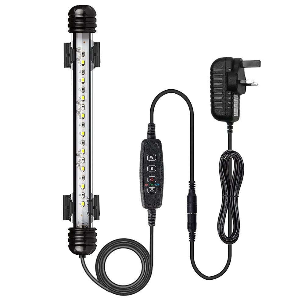 VARMHUS LED Aquarium Light, Color Changing Submersible Fish Tank Light with Timer for Sunrise and Sunset (18cm, Blue+White)